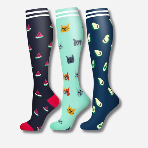 ErgiloJoy - 3-pack mönstrade stödstrumpor