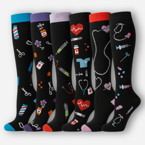 ErgiloColor - Glädjefyllt 6-pack stödstrumpor